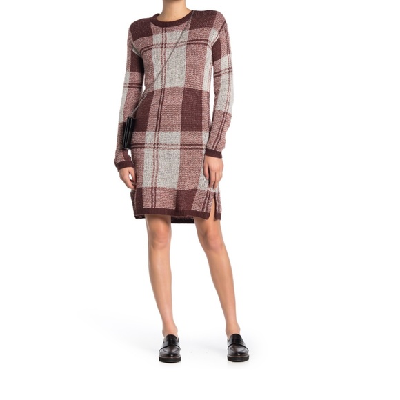 Susina Dresses & Skirts - SUSINA Plaid Crew Neck Sweater Dress